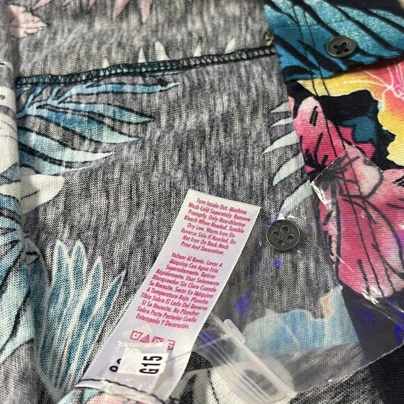 Girls Sleeveless Tropical Print Top W/ Black Ruffle Neckline And Buttons 12/14 L - Picture 6 of 9